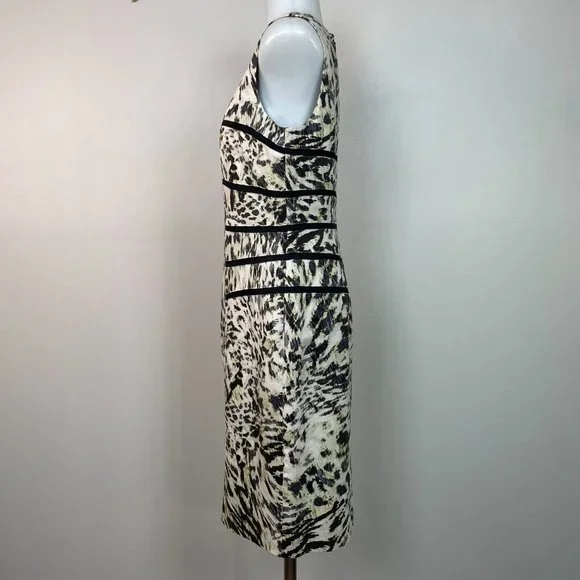 Ann Taylor Sheath Dress 2 Animal Print Sleeveless Black Ivory Green Women's - Picture 4 of 13